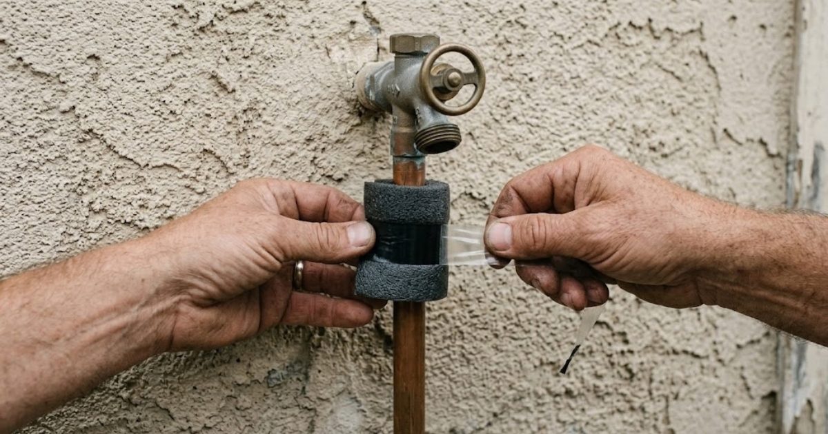 Insulation wrap on an outdoor pipe