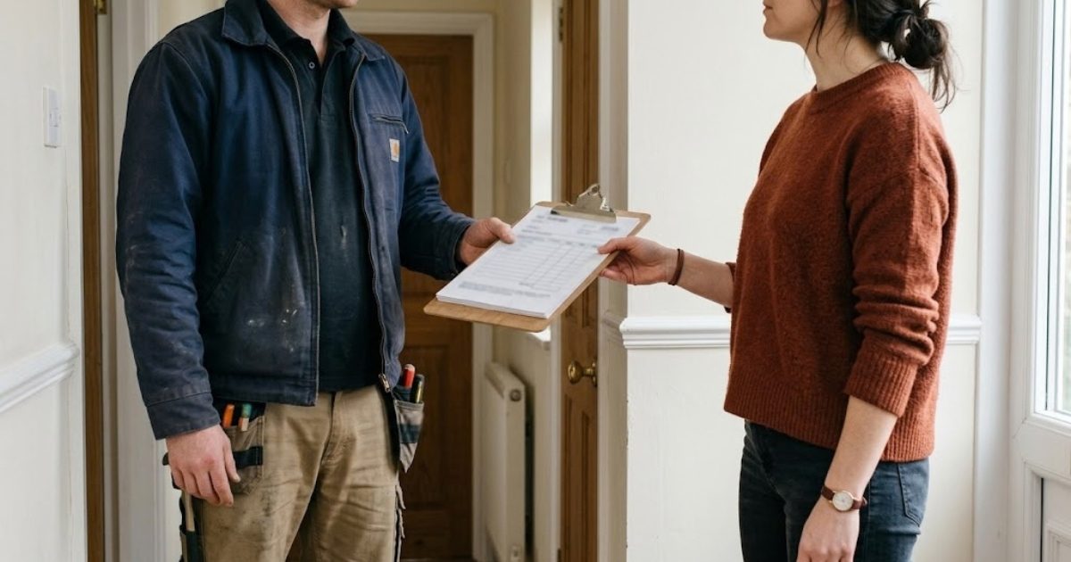 Plumber reviewing a quote with a homeowner