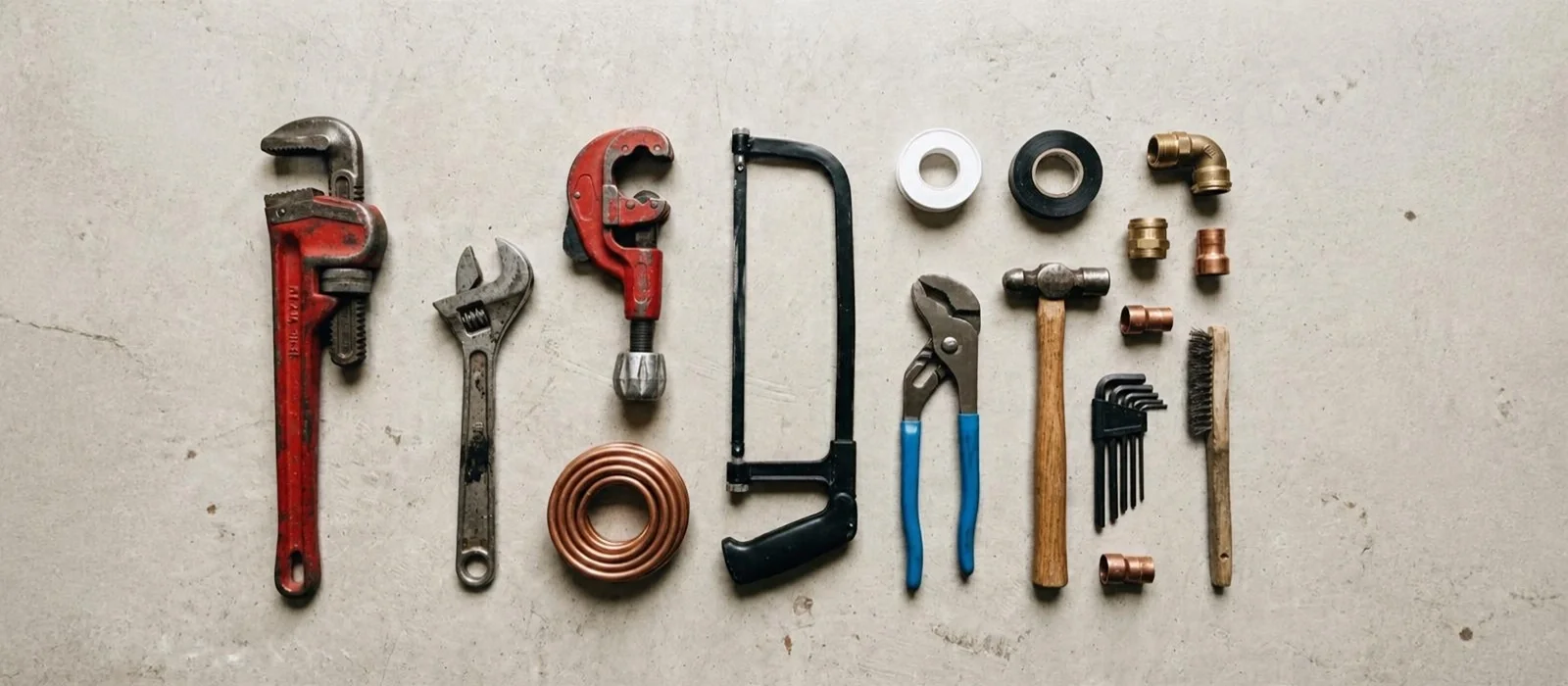 Plumbing tools flat lay